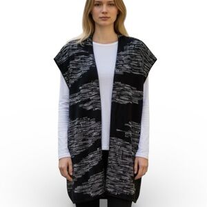 Chico's Long Vest Black and White Tweed Open Front Boho Chico’s 3 or XL